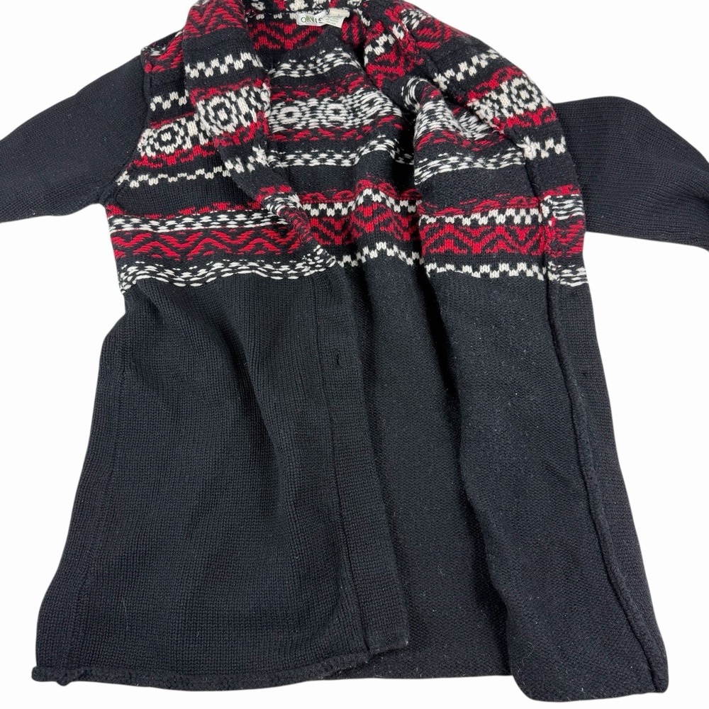 Orvis Women's Cardigan Sweater Wool Cashmere Button Front Black Red Nordic Sz Lg - Picture 8 of 8